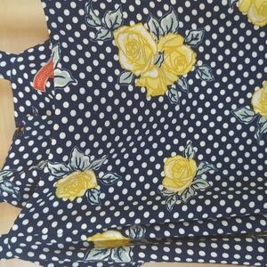 ModCloth Suspender Skirt Sz 2X Pockets Navy White Polka Dot Yellow Floral